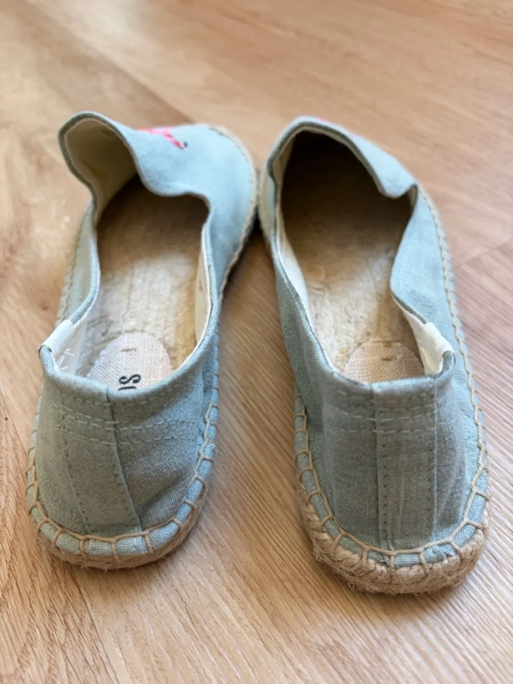 New Soludos Flamingo Embroidered Espadrilles blue pink embroidered shoes